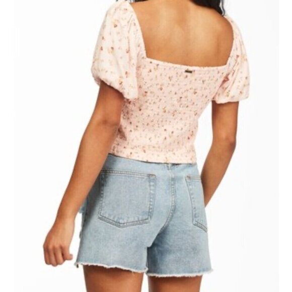 Billabong Womans My Sunshine Crop Top Shirt Soft Pink Large L Romantic Floral - Picture 4 of 13